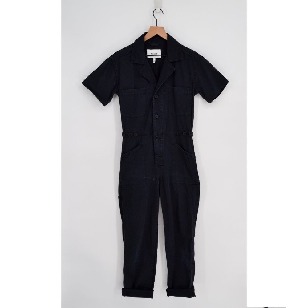 Pistola Grover Field Jumpsuit in Fade To Black XS Short Sleeve Button Up Utility - Picture 2 of 8